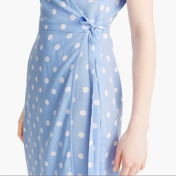 J.crew Dress Size S midi wrap Blue White Polka Dot Print Cap Sleeve - Picture 2 of 6